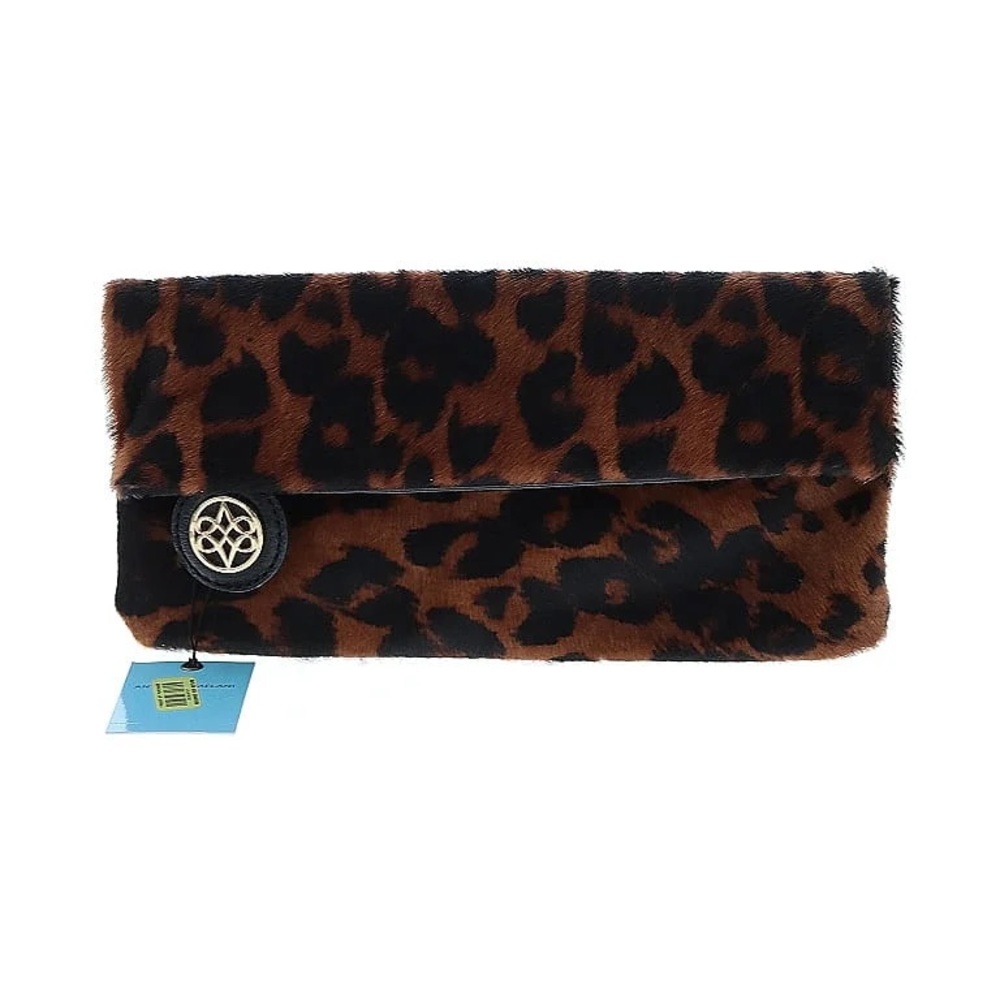 ANTONIO MELANI Leopard Print Clutch with Button Accent
